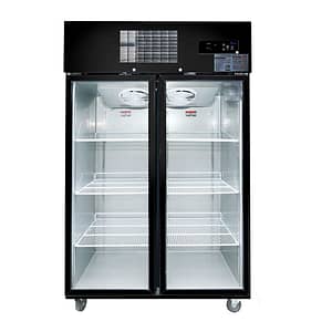 Thermaster SUCG1000B 1000L Black Double Glass Door Upright Display Fridge with LED and Lock – Ideal for Cafés and Retail