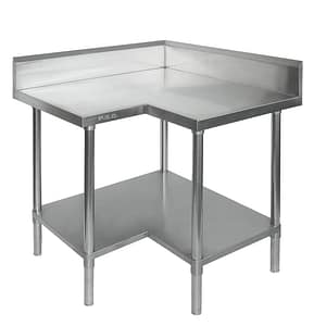 FED 0900-6-WBCB stainless steel corner workbench with 100mm splashback and undershelf – 600mm wide – Australia