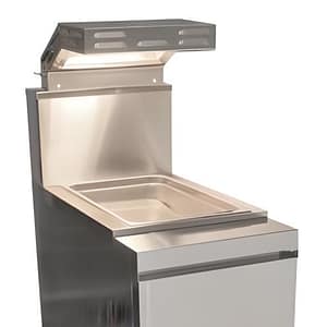 The Culinaire CH.CD.35AS is a 400mm wide chip dump station with quartz infrared heating, a curved tray for aeration, and GN pan compatibility – ideal for busy fryer lines.