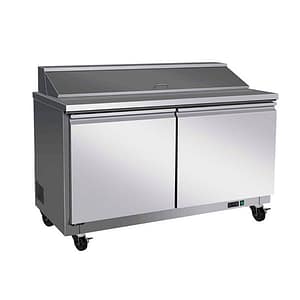 Thermaster TSB1555 two-door pizza prep bench fridge 527L stainless steel with 16 pans – front view Australia