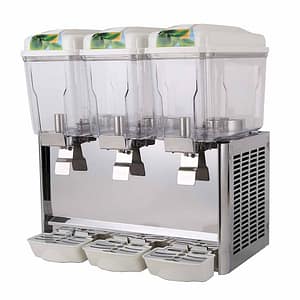 Benchstar KF12L-3 triple bowl juice dispenser, stainless steel taps, 3 × 12L tanks, countertop model – front view, Australia