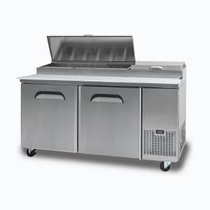Bromic PP1700 Pizza Prep Counter with 2 Solid Doors, 9 GN 1/3” Pans, and 480mm Removable Cutting Board