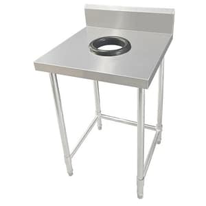 Kitchen Knock 632561 stainless steel waste collection bench with splashback and leg brace, 700mm depth – front view, Australia