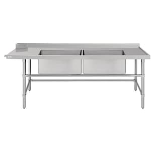 Vogue Dishwasher Inlet Table with Double Bowl Sink 90mm outlet 2400x700x960mmR/H (DE476)