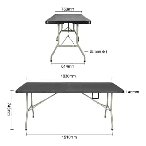 Bolero CB518 1.8m centre folding black utility table with carry handle and steel frame – Australia