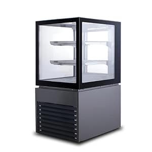 Anvil NDSV3720 3 tier cake display fridge, 150L, 600mm wide, LED lighting, black stainless steel – front view, Australia