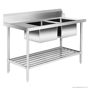 FED DSB7-2100C/A double centre sink bench with pot undershelf, 2100x700x900mm, stainless steel modular system, Australia