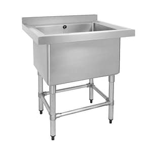 FED 770-6-SSB stainless steel single deep pot sink 770×600×900 mm with splashback – front view Australia