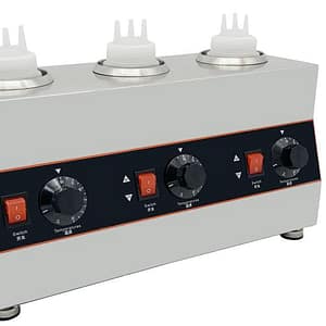 Kitchen Knock 620972 Triple Head Sauce Warmer showcasing 3 independent heating zones, ideal for dessert bars and commercial kitchens