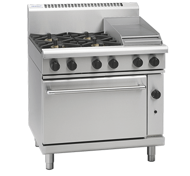 Waldorf RN8613G gas range with 4 burners, 300mm griddle, and GN2/1 static oven, ideal for restaurant kitchens