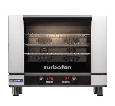 Turbofan E28D4 digital convection oven, 4 full-size trays, 5.8kW, stainless steel – front view, Australia