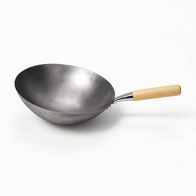 Kitchen Knock 403547 16-Inch Iron Wok with Wooden Handle – Round Base