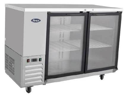 Atosa MBB48G 2 glass door back bar fridge, 365L capacity, stainless steel, 1200mm wide – front view, Australia