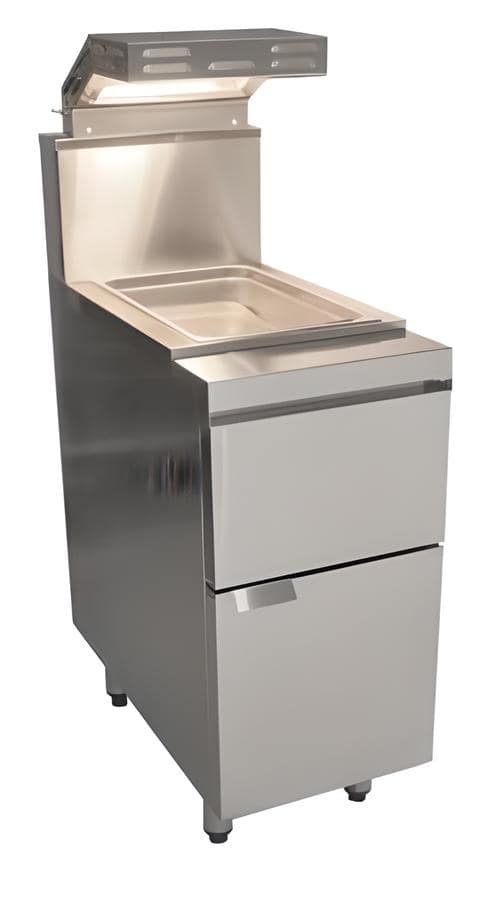 The Culinaire CH.CD.35AS is a 400mm wide chip dump station with quartz infrared heating, a curved tray for aeration, and GN pan compatibility – ideal for busy fryer lines.