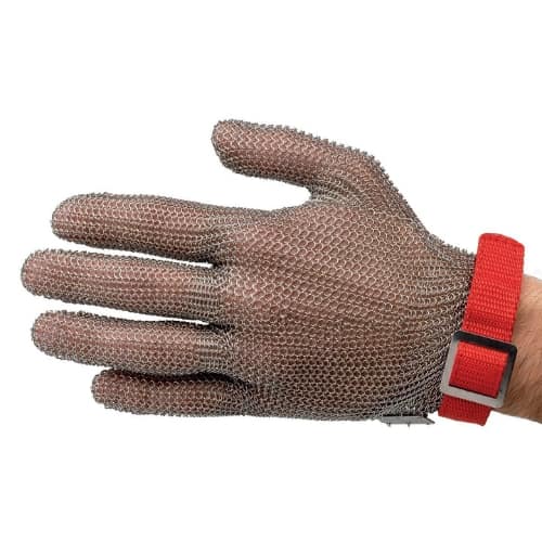 Ambrogio Sanelli stainless steel chainmail glove size S, 3mm ring mesh, EN 1082-1 certified, reversible glove with textile strap, made in Italy, butcher use