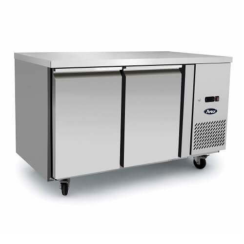 Atosa EPF3422 two-door undercounter fridge, 280 L, 1360 mm width, fan-forced cooling, stainless steel – front view, Australia