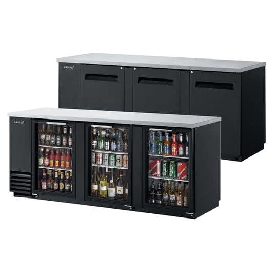 Turbo Air TBB-4SGD 3-door back bar cooler with 849L storage, 2294mm, stainless steel, Australia – front view
