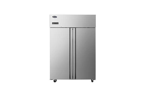 Atosa Slimline Upright Double Door Freezer showcasing 1090L capacity, full stainless steel interior and exterior