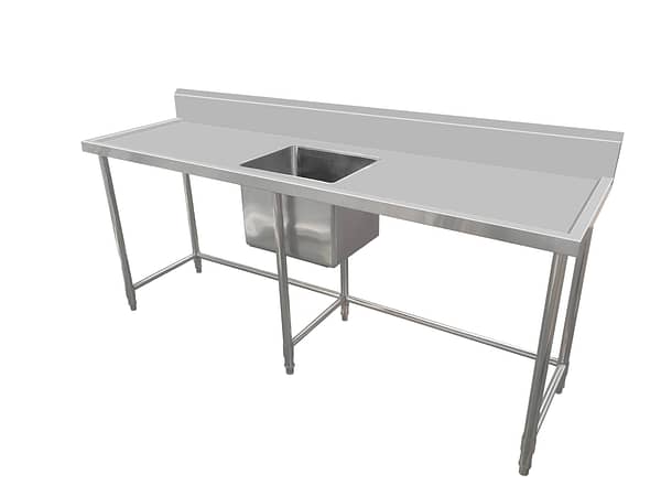 Kitchen Knock 419951 Stainless Steel Sink Bench with Splashback and Centre Leg Brace – 2100x700mm, Ideal for Commercial Kitchens