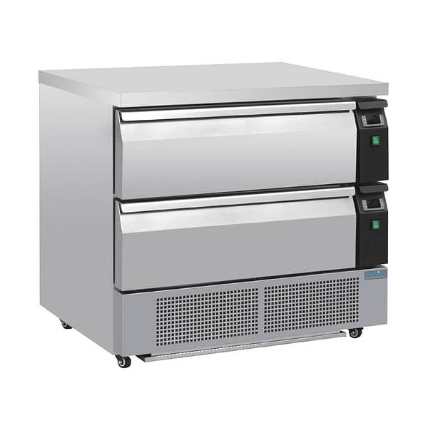 Polar DA996-A U-Series Double Drawer Counter Fridge Freezer – 4xGN, Stainless Steel, Compact Design