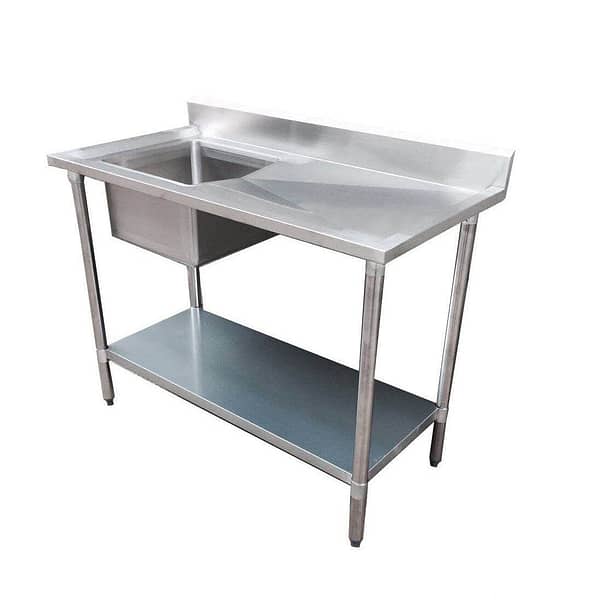 FED 1200-6-SSBL 1200mm Single Sink Bench with Left Sink, Stainless Steel, Splashback