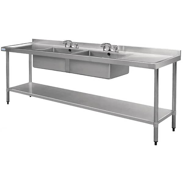 Vogue Double Bowl Sink Double Drainer - 2400mm x 700mm (90mm Drain)