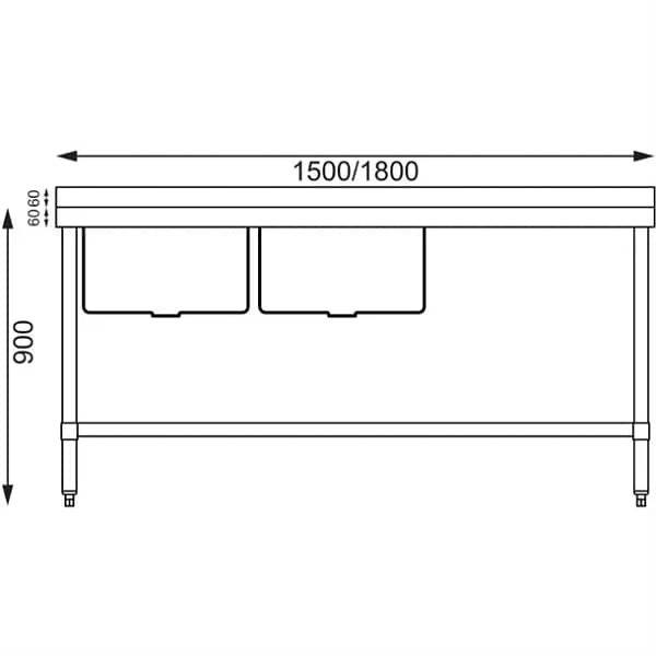 Vogue Double Bowl Sink R/H Drainer - 1500mm x 700mm (90mm Drain) - Image 4