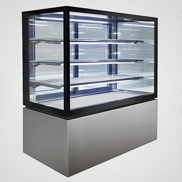 Anvil NDSV4760 4-tier square-glass cake display, 735L, 1800mm, LED lighting – front view, Australia