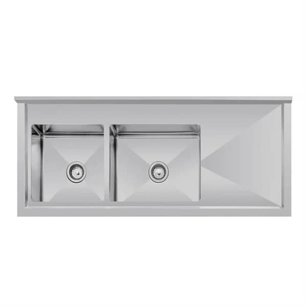 Vogue Double Bowl Sink R/H Drainer - 1500mm x 700mm (90mm Drain) - Image 7