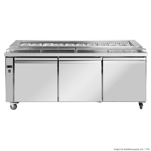 Thermaster PWB200 deluxe three-door pizza prep bench 2000×800×1000 mm, 550 L, stainless steel – Australia