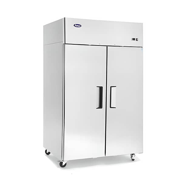 Atosa MBF8002 2-Door Upright Freezer with 1300L capacity and top-mounted compressor, ideal for busy commercial kitchens