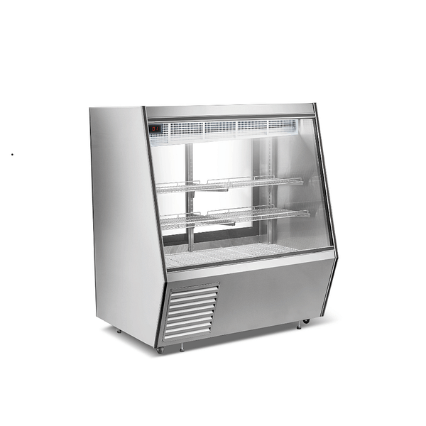 Bonvue AMS-12 refrigerated deli, meat and seafood display case with LED lighting, 1223mm wide, stainless steel – front view, Australia