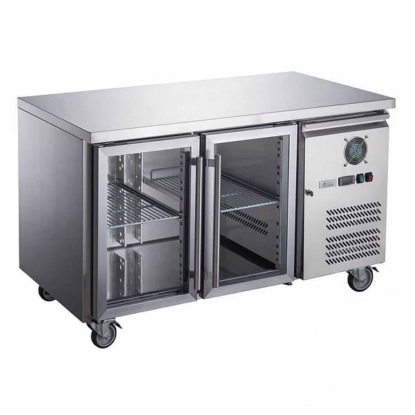 alt="Used FED-X Two Glass Door Bench Fridge - Affordable Commercial Fridge"