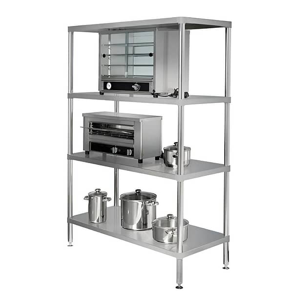 Simply Stainless SS17.1200SS 4 tier shelving, 1200mm wide, stainless steel adjustable shelves – front view, Australia