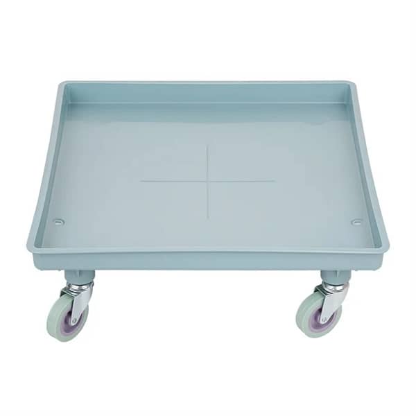 Vogue CB006 dishwasher rack dolly, polypropylene, 500mm square with 4 castors – front view, Australia