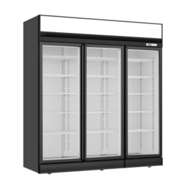 Thermaster LG-1563DF Black Upright Three Glass Door Display Freezer with LED Light Box, Digital Controls & Secop Compressor