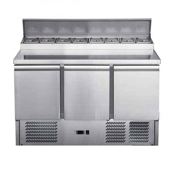 FED-X XGNS1300D Three Door Salad Prep Fridge with GN Pan Slots, 368L Capacity