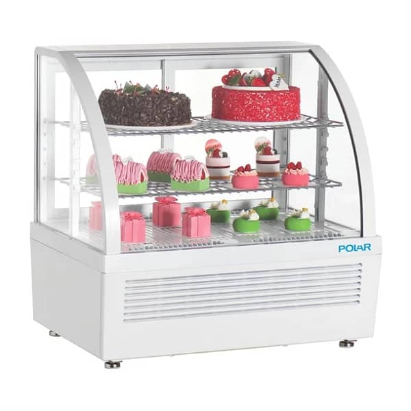 Polar CU637-A 100L Countertop Display Fridge – White Finish with Sliding Glass Doors