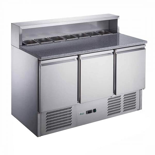 FED-X XGNS1300E Three Door Salad Prep Fridge with Marble Top and 402L Capacity
