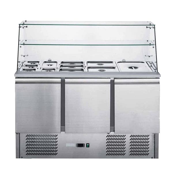 FED-X XS903GC Three Door Salad Prep Fridge – Glass Top Commercial Refrigerator Australia