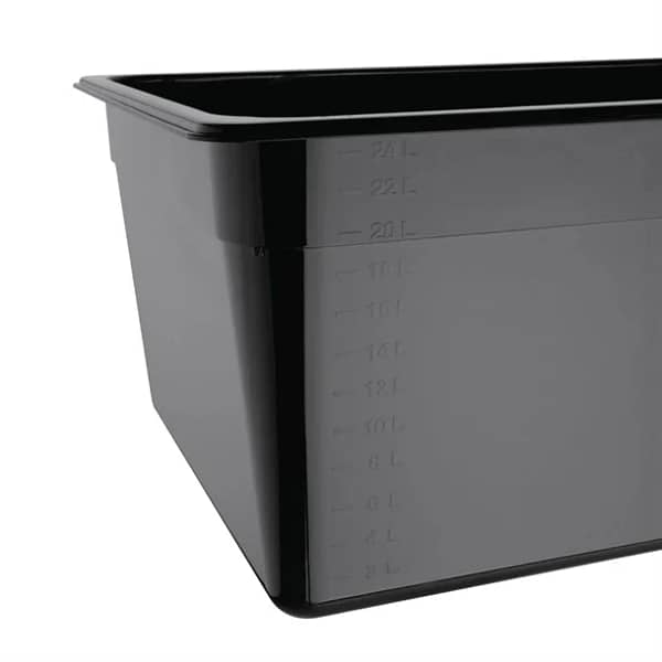 Vogue U457 Black Polycarbonate GN Pan – 1/1 GN x 200mm, 26L Capacity - Image 5