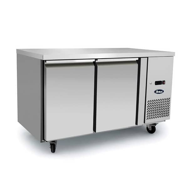 Atosa EPF3462 Two Door Underbench Commercial Freezer showcasing GN compatibility and fan-forced cooling, ideal for hospitality kitchens