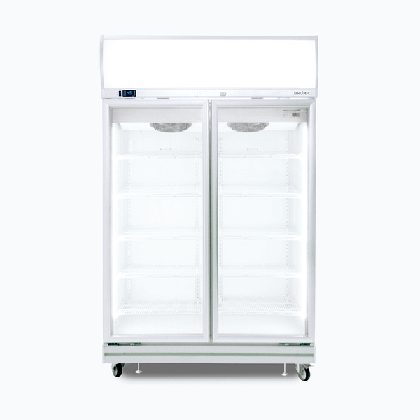 Bromic GD1000LF 976L Upright Double Glass Door Display Fridge with LED Lightbox