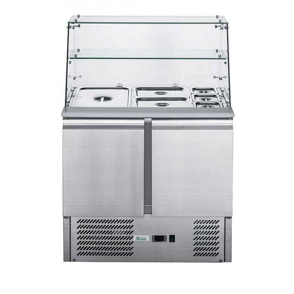 FED-X XS900GC Two Door Glass Top Salad Prep Fridge with 240L Capacity