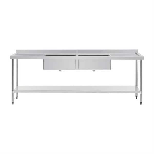 Vogue HC909 2400mm Double Bowl Sink with Twin Drainers and Splashback – Stainless Steel