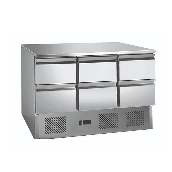 Thermaster GNS1300-6D 6 drawer stainless steel workbench fridge for commercial kitchens – 368L with digital control