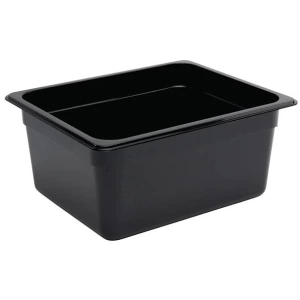 Vogue Black Polycarbonate Gastronorm Pan 1/2 GN with 150mm Depth and 8.8L Capacity