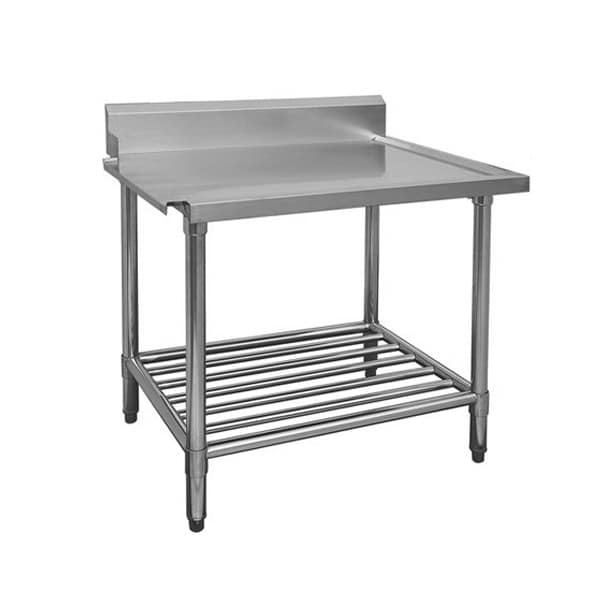 Modular Systems WBBD7-1500L/A stainless steel dishwasher bench left outlet, 1500×700×900mm with 180mm splashback – front view, Australia