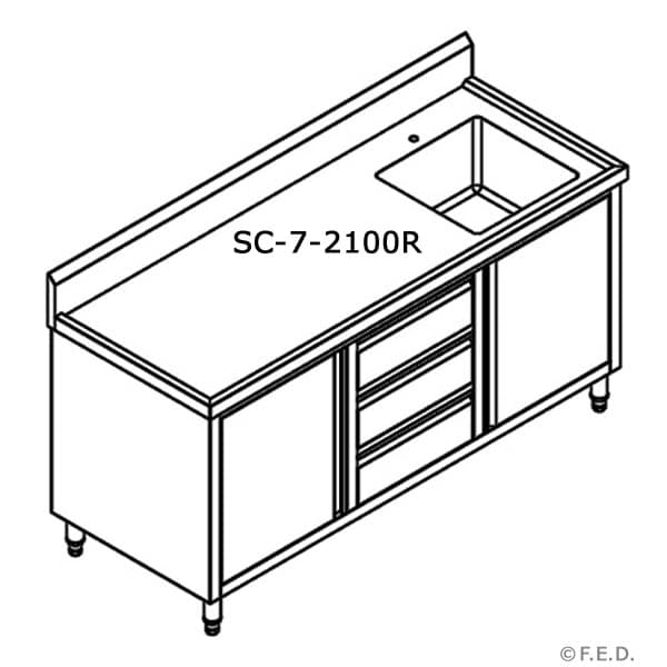 FED SC-7-2100R-H Stainless Steel Cabinet with Right Sink - 2100mm