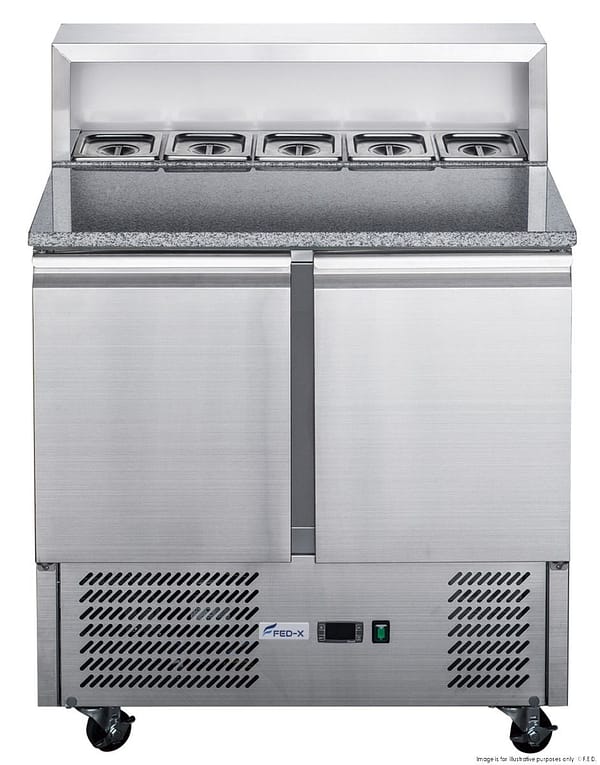 FED-X XGNS900E Two Door Salad Prep Fridge with Marble Worktop and 240L Capacity